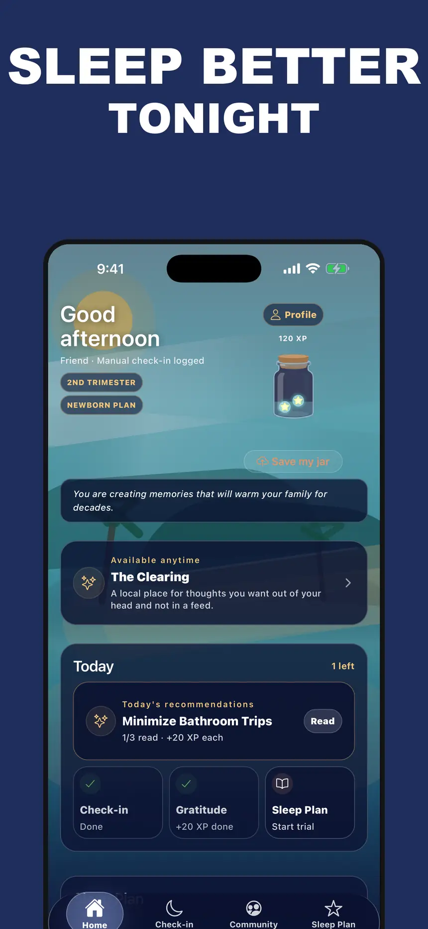 The Solas app showing tonight's sleep recommendation